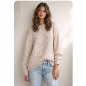 Vintage 90s White Stag Chunky Knit Roll Neck Sweater Hearts USA Made Small